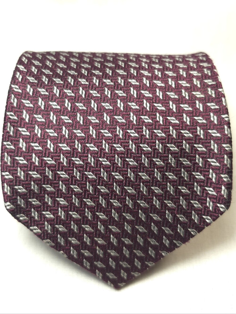 Jos. A. Bank Burgundy and Silver Geometric Tie Corporate Collection